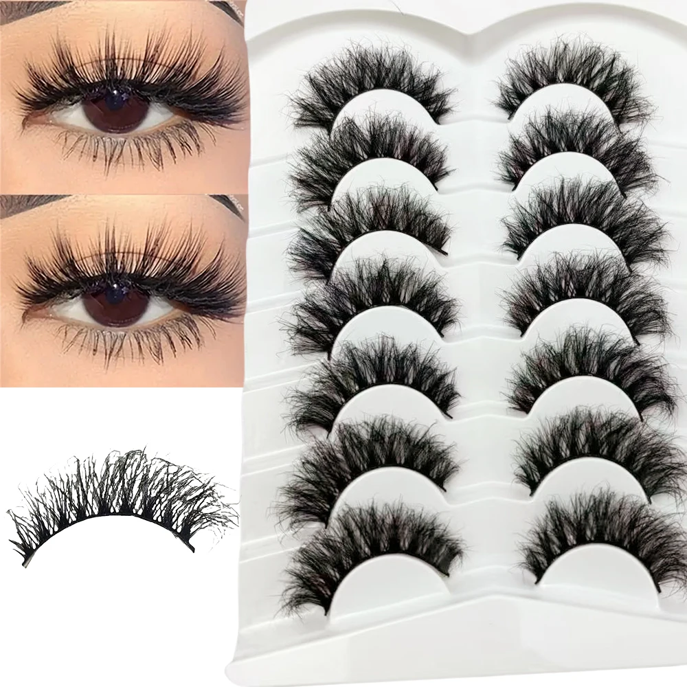 7 أزواج من الرموش الصناعية الطويلة الطبيعية - ثلاثية الأبعاد، ناعمة، ناعمة، حجم، قابلة لإعادة الاستخدام، رموش صناعية سميكة لمظهر دراماتيكي