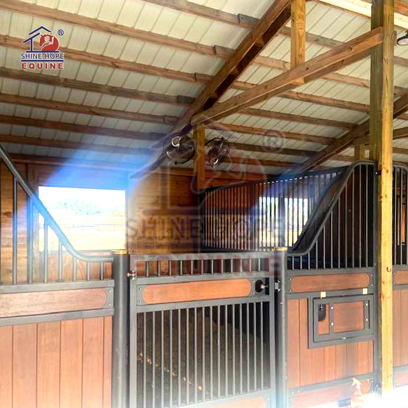 

Horses Barn Box Steel Horses Stable Panel Wood Horses Stall Fronts with Metal Stall Doors