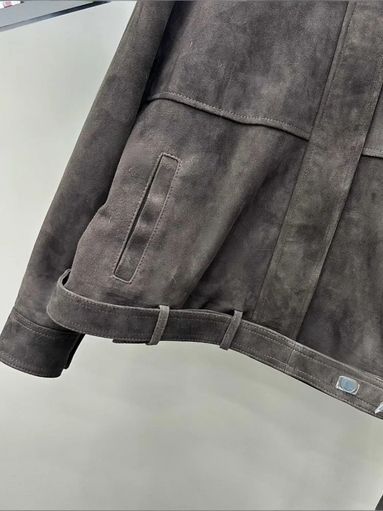 المرأة الخريف Vintage سترة جلدية حقيقية الوقوف طوق فضفاضة تناسب عالية الجودة جلد الغنم الحقيقي معطف من جلد الغزال الشارع الشهير ملابس خارجية