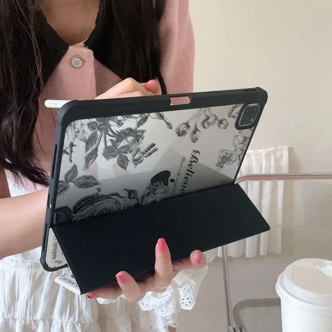 French Vintage Flower With Pencil Holder Funda for iPad 10.2 iPad Air5 4th Gen 10.9 iPad Pro 11 9.7 8 9th Air3 pro10.5 10th Case