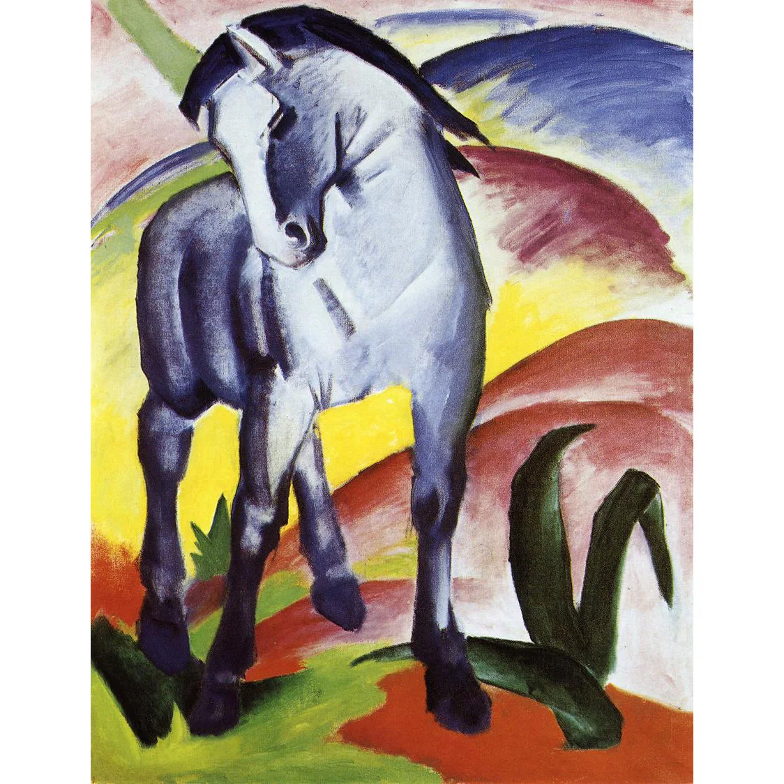 Decoration picture room wall,Blue Horse I by Franz Marc,Hand painted famous painting reproduction,Animal oil painting home decor