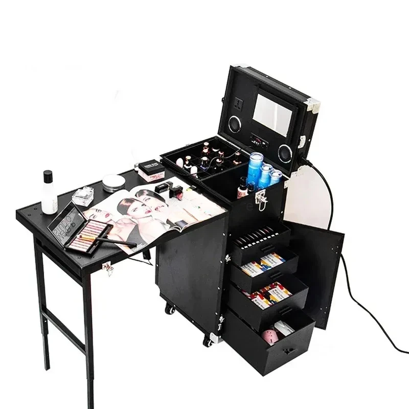 Portable Makeup Artist Nail Tables Foldable Nail Manicure Table Salon Furniture Creative Multi-function Pull Rod Makeup Table