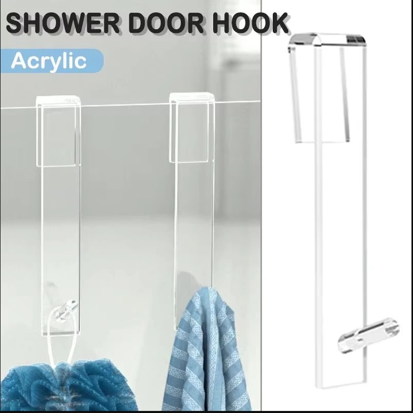 Acrílico porta do chuveiro do banheiro gancho sobre porta de vidro chuveiro toalheiro punch-livre banheiro roupão cabide transparente ganchos de toalha