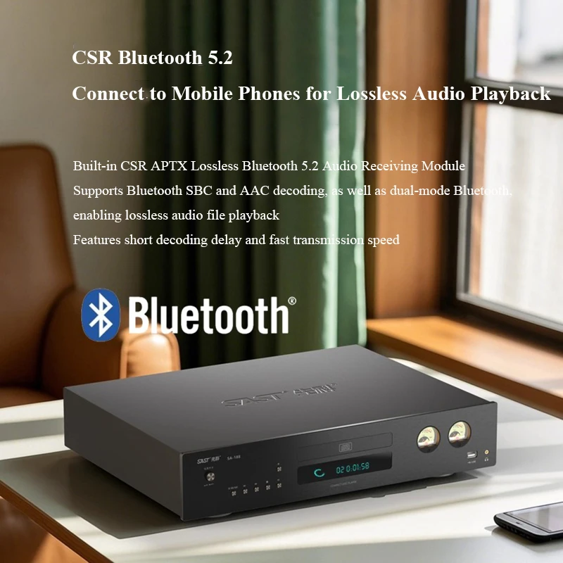 SA-188 HIFICD Player بلوتوث 5.2 SPHE8104 DAC رقاقة مزدوجة VU متر Audiophile CD نقل الموسيقى يدعم الإلكترونية للصدمات