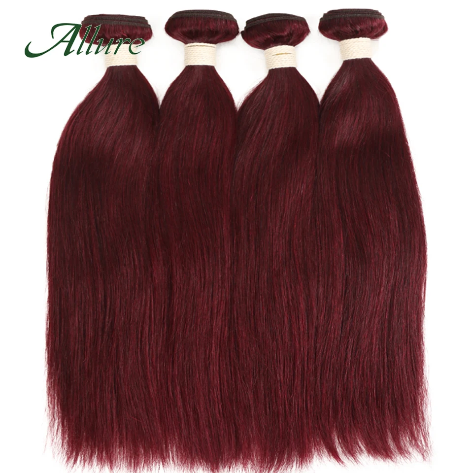 99J Straight Human Hair Bundles Wine Red Human Hair Extenstion 12A Remy Hair 1/3 Pcs Straight Human Hair Bundles Allure