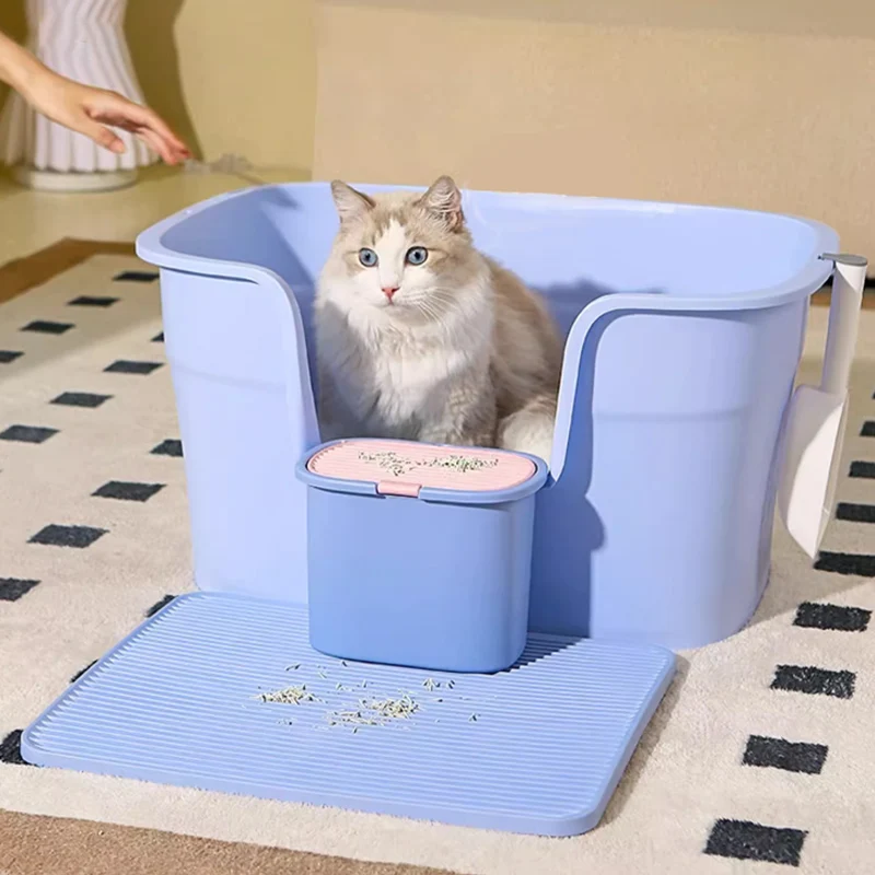 

New Design Eco-friendly Durable Entrance Splash-proof Open Plastic Basin Pet Litter Box Cat Toilet Box