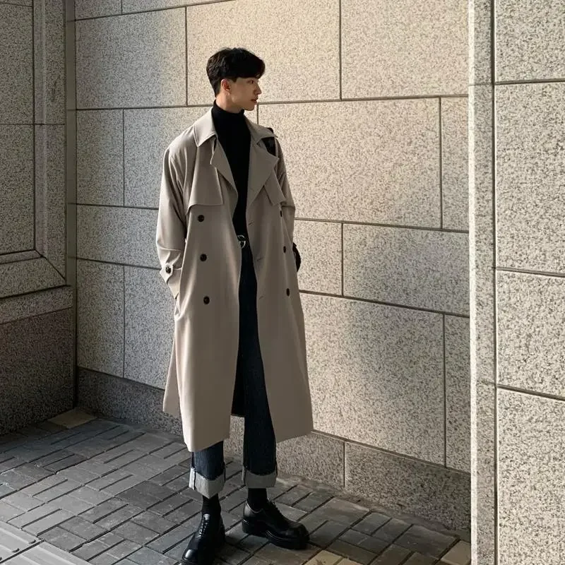 

2025 New Brand New Spring Trench Korean Men's Fashion Overcoat for Male Long Windbreaker Streetwear Men Coat Outer Wear Clothing