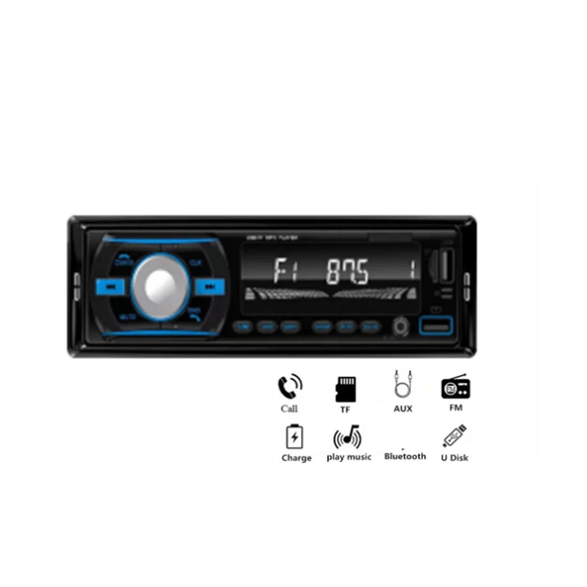 Car Colourful Lights Radio Autoradio Stereo Receiver FM Aux 12V In-Dash 1Din Bluetooth MP3 Multimedia