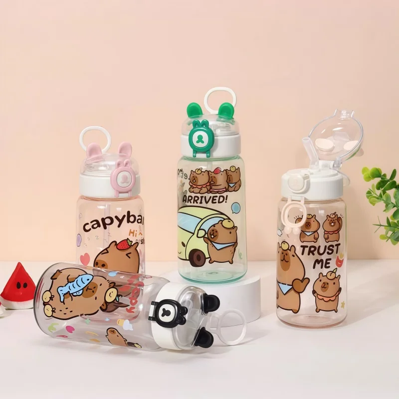 500 مللي كابيبارا زجاجات مياه الكرتون كوب بقشة كابيبارا شرب زجاجة مانعة للتسرب لطيف كوب بلاستك شفاف الصيف #3