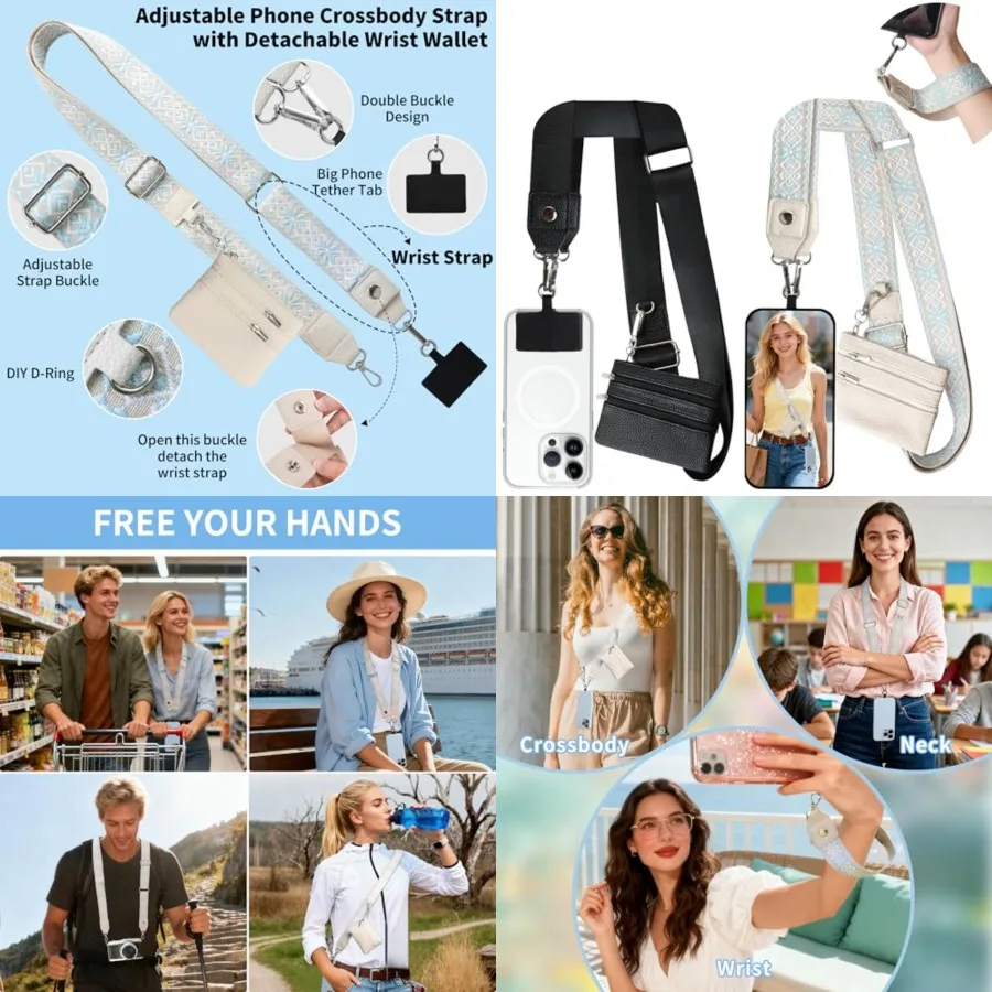 

2 Pack Clip and Go Strap for Phone with Wallet Crossbody - Phone Strap Crossbody with Zippered Pouch, Multifuctional Adjustable