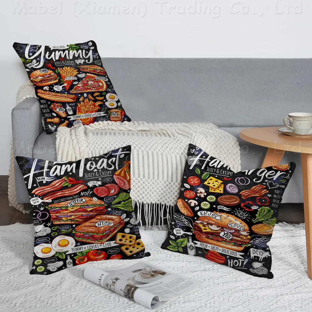 Sushi Vegetable Spices Pizza Dessert Cake Pillow Covers Cartoon Sofa Decorative Home Double-sided Printing Short Plush Cute