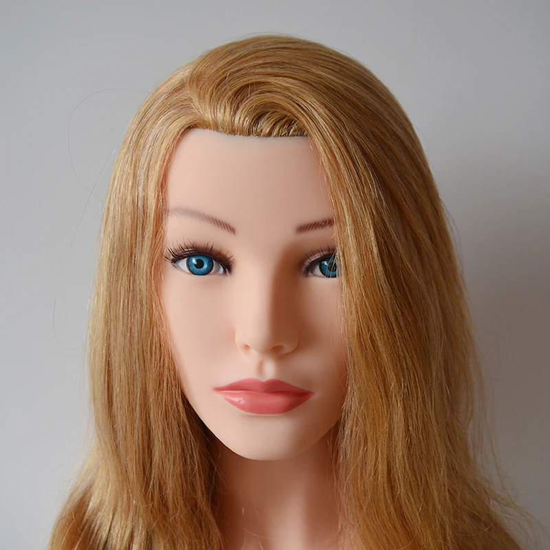 High Grade Mannequin Head  100%Real Natural Human Hair 24" Hairdressing Head Dummy Dolls Blonde Hair Training Head With Shoulder