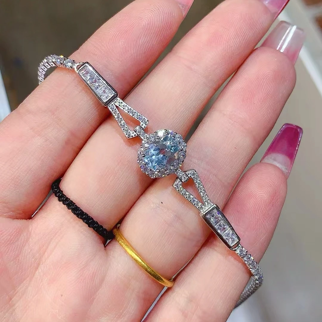 KJJEAXCMY Natural High clarity Aquamarine S925 silver exquisitely Bracelet Full of luster Simple,elegant and high-end Birthday 6
