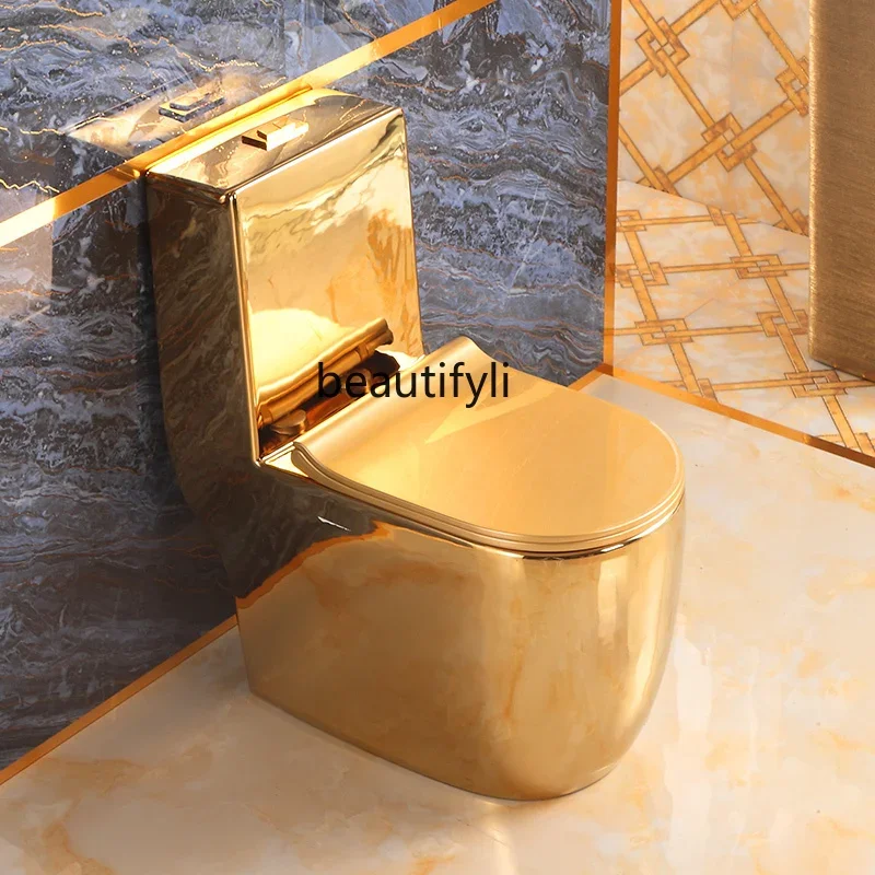 

Light luxury toilet electroplated yellow gold toilet artist household pumping one-piece toiletA4567