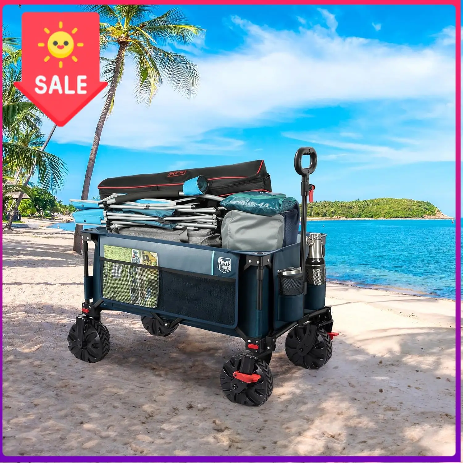 

Sale price Outdoor Collapsible Wagon with Brakes Utility Folding Cart Heavy Duty All Terrain Wheels for Shopping Camping Garden