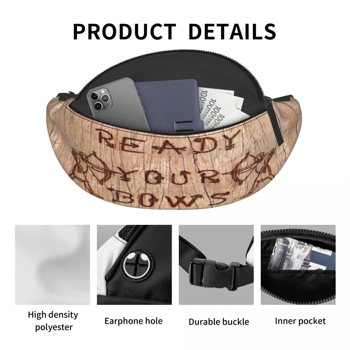 Medieval Warbow Archer Fanny Bag para Homens e Mulheres, Personalizado, Arco de Caça, Pacote de Cintura Crossbody, Viagem, Caminhada, Phone Money Pouch