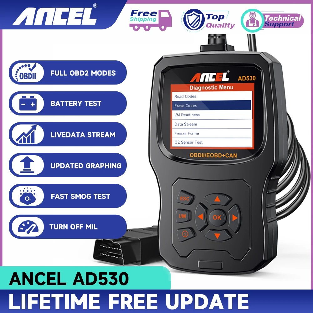 

ANCEL AD530 OBD2 Диагностический инструмент сканера Универсальный считыватель кодов двигателя Live Data Автомобильный диагностический инструмент Модернизированный AD310