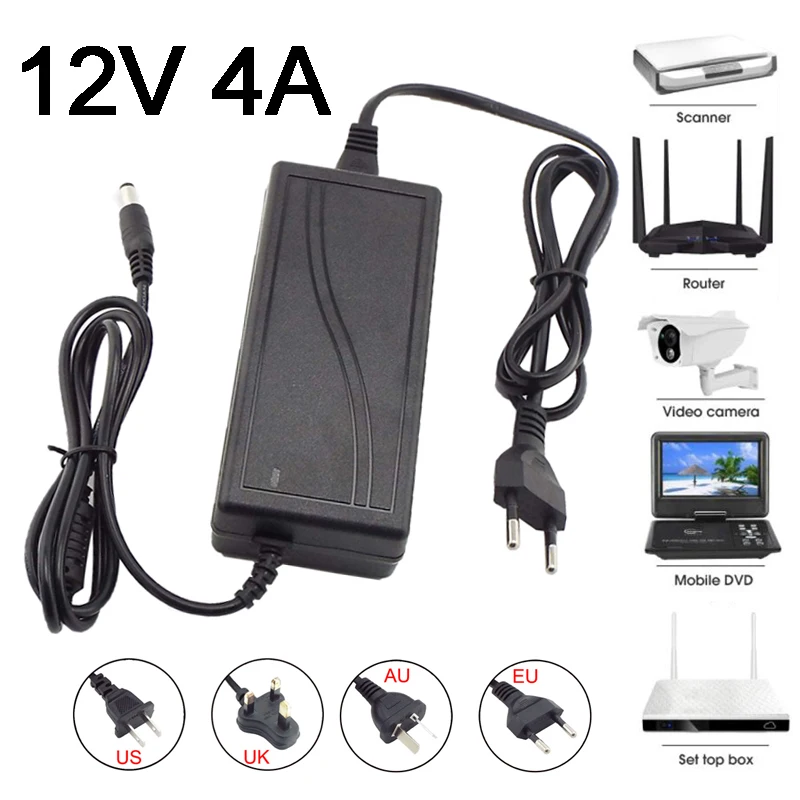 

12Volt 4000ma AC to DC Power Supply Adapter 110-220V 12V 4A Converter Charger 5.5*2.mm for CCTV Camera LED Strip Light