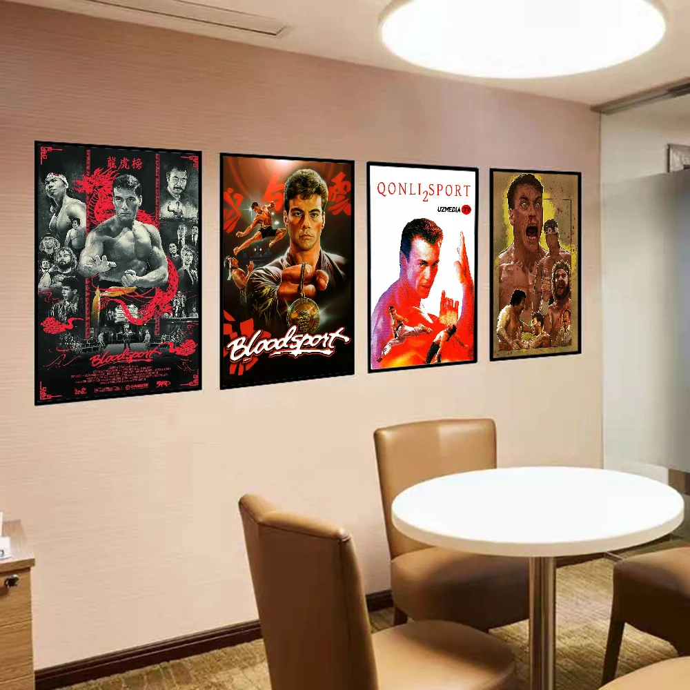 ملصق فني ذاتي اللصق ، مطبوعات ورقة بيضاء ، أعمال فنية جمالية ، لوحة جدارية ، فيلم رياضة الدم ، جان-كلود كونغ فو #5