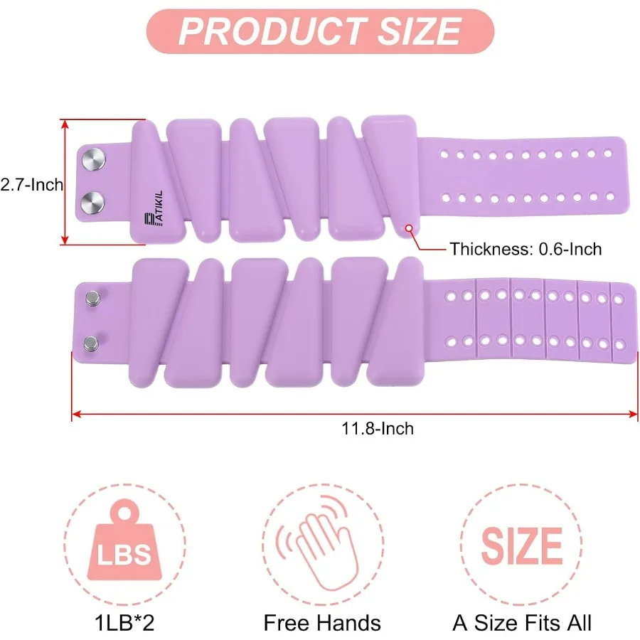 مجموعة أوزان معصم والكاحل من السيليكون قابلة للتعديل مكونة من 2 للنساء والرجال إجمالي 2 رطل 1 رطل لكل مثالية لتدريب اليوغا والركض إيرو