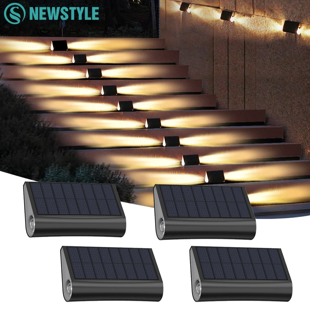 Solar ao ar livre LED Stair Lights, Waterproof Step Lights, Solar Fence Lights, Pathway Lights, Luminescência de 2 lados, Decoração do jardim do pátio, 2024