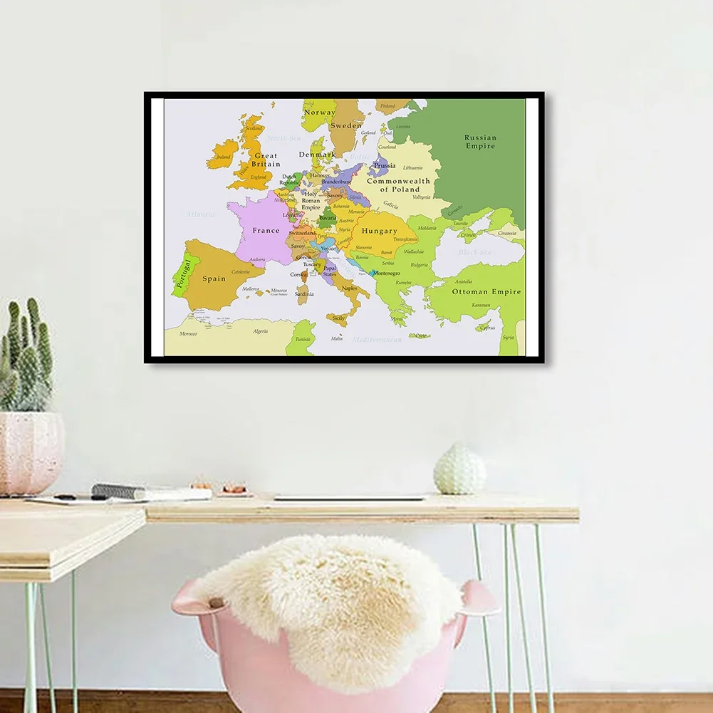 

90*60cm 1700-1850 The Europe Political Map Vintage Canvas Painting Wall Art Poster Classroom Home Decor Children School Supplies