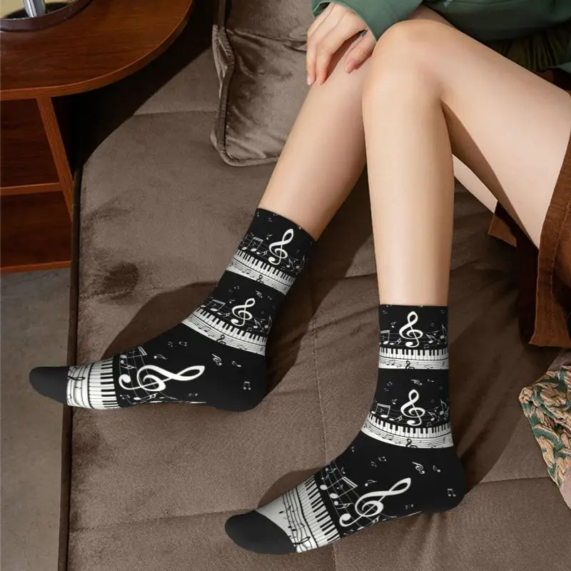 Fashion Piano And Music Notes Socks Women Men Warm 3D Print Musician Basketball Sports Socks