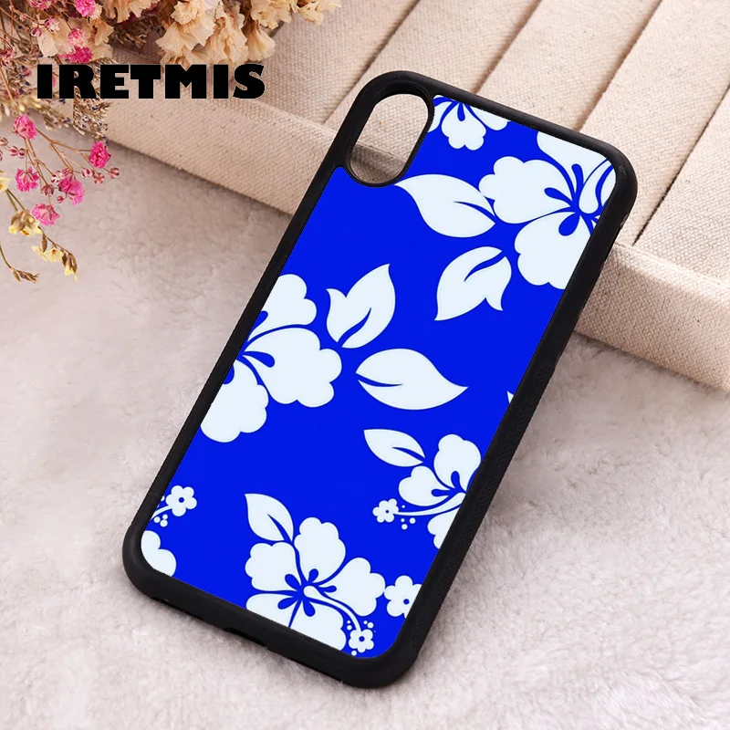 Iretmis Phone Cover Cases For iPhone X XS Max XR 11 12 13 PRO MINI 14 15 16 Plus Rubber Silicone Hawaiian Hibiscus Blue Pattern