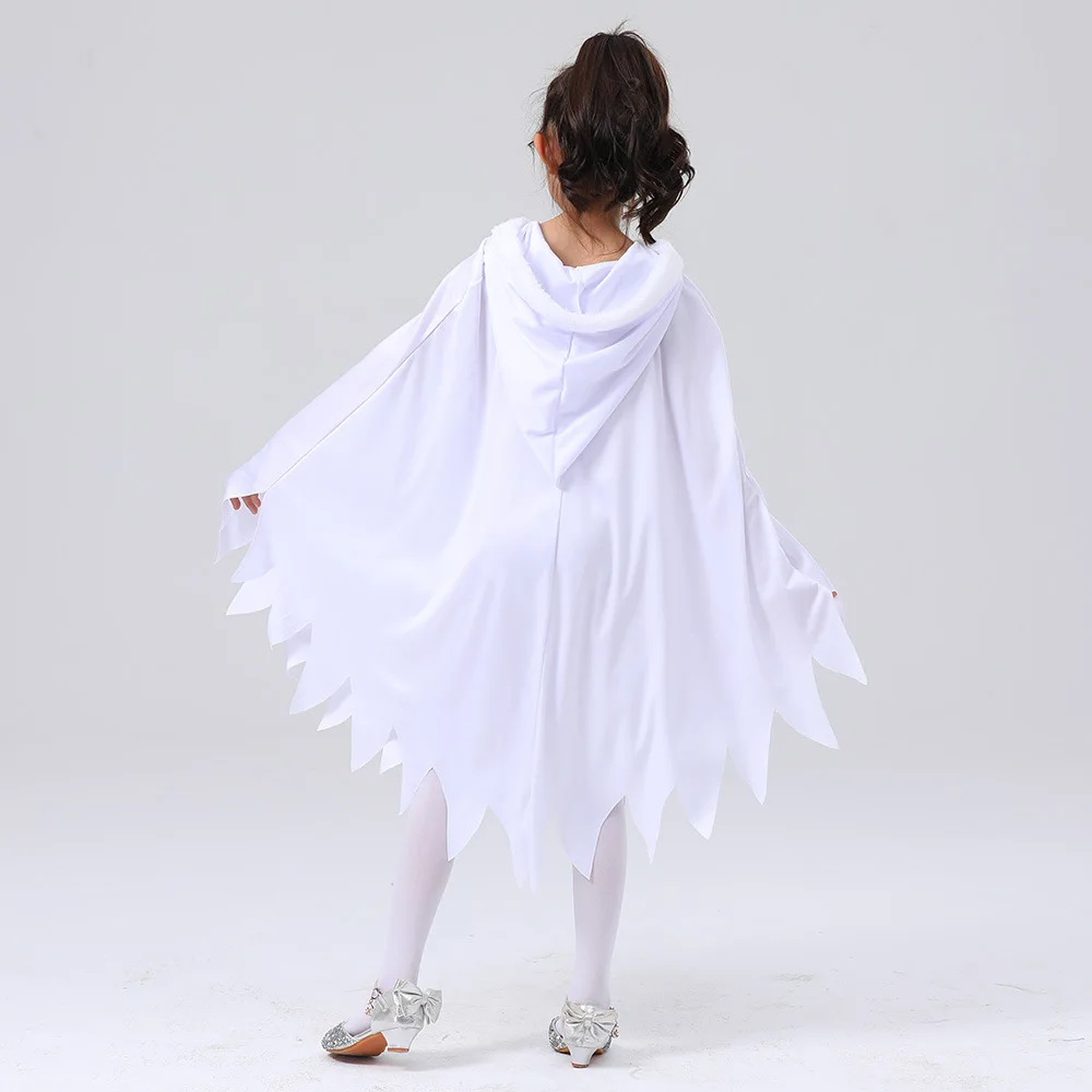 Kids Ghost Hooded Cloak Boys Girl Reflect Light Halloween Cosplay Robe Children Dress Up White Ghost Cape Carnival Party Costume