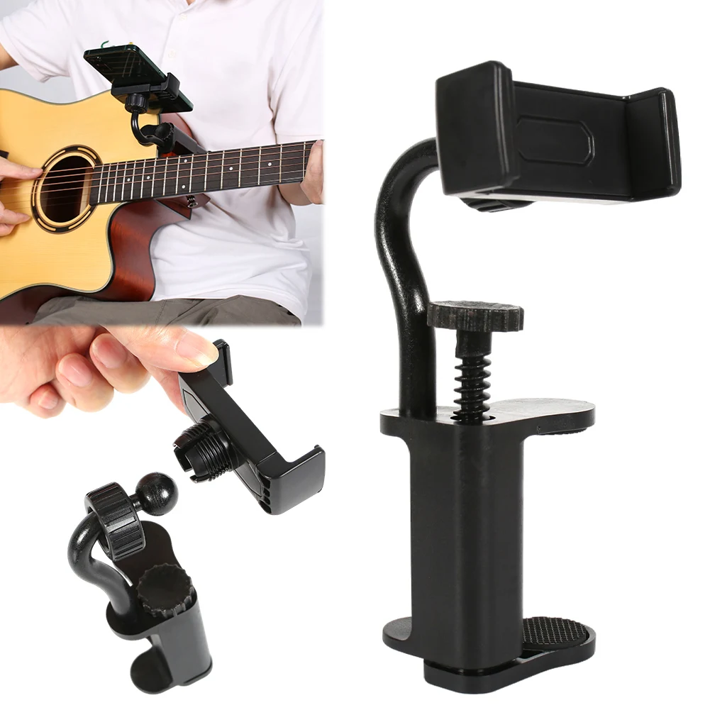Guitar Stand Holder Hands-Free Thick Guitar Cellphone Mount Multi-Purpose Guitar Camera Clamp for Microphones Stand/Smartphones