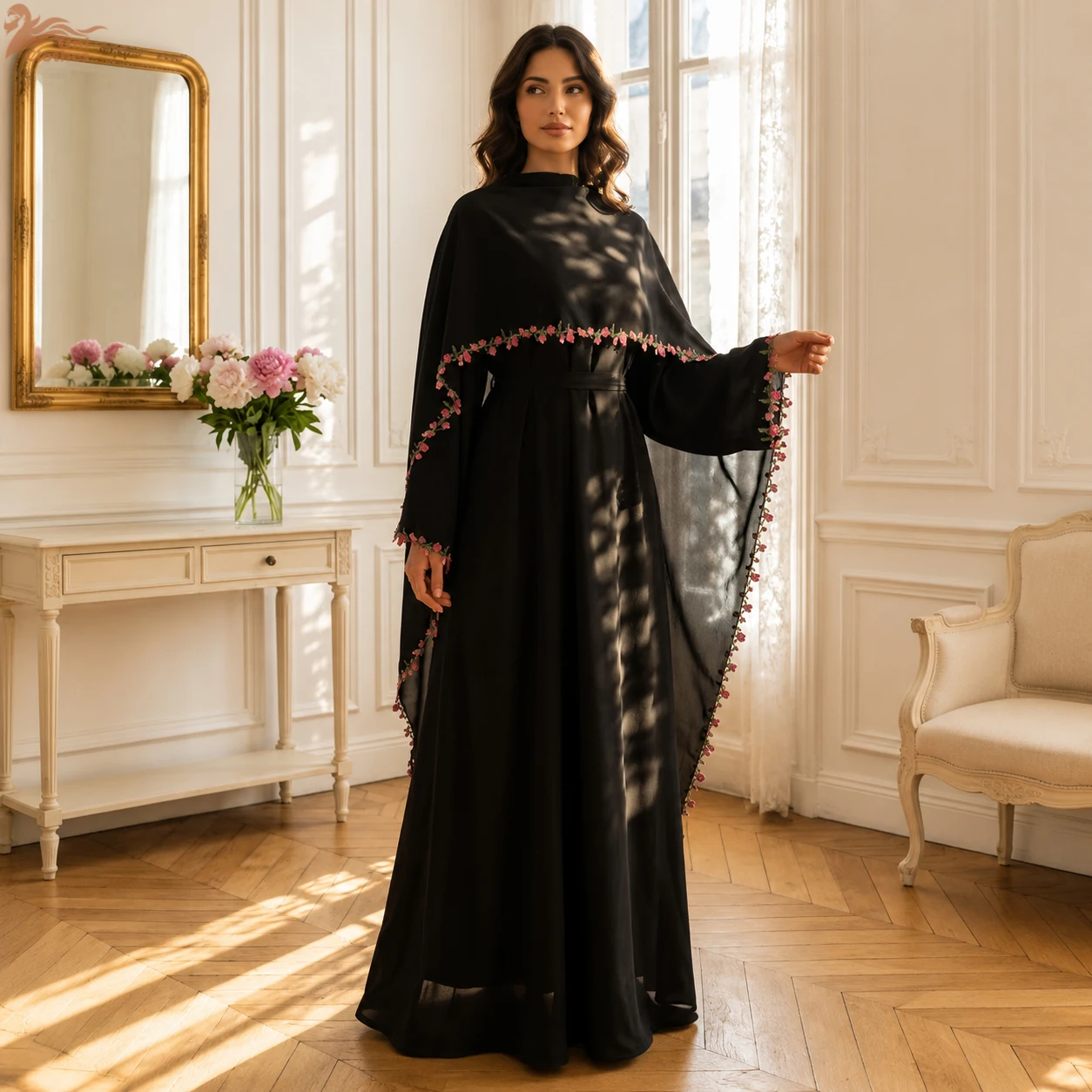 Elegant Pink Lace Trim Nida Tw - Abaya Modest Wear 评论和价格