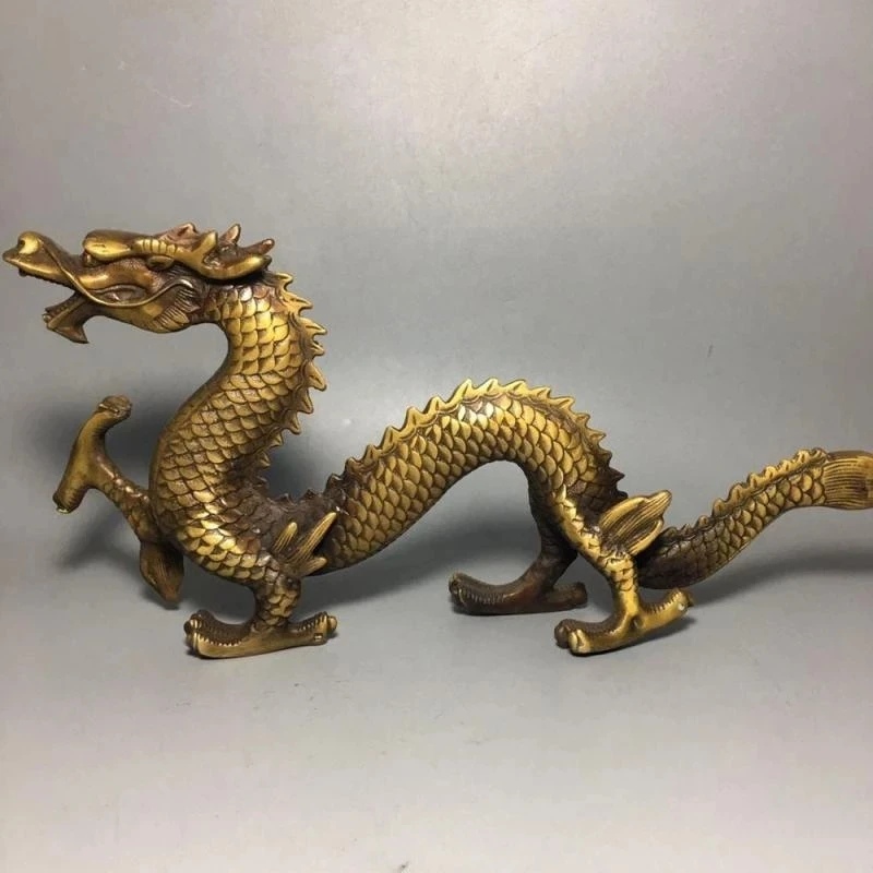 

Chinese Old Brass Collection Pure Copper Dragon Statue Figurines