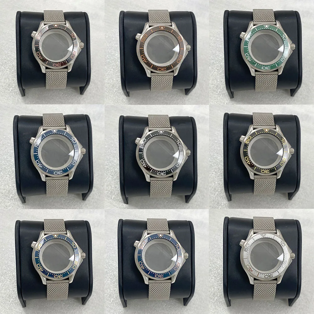 Boîtier de montre Seamaster 007 argenté de 41 mm, bracelet en maille brossée, lunette pour mouvement Seiko NH34/NH35/NH36/4R, pièces de modification.