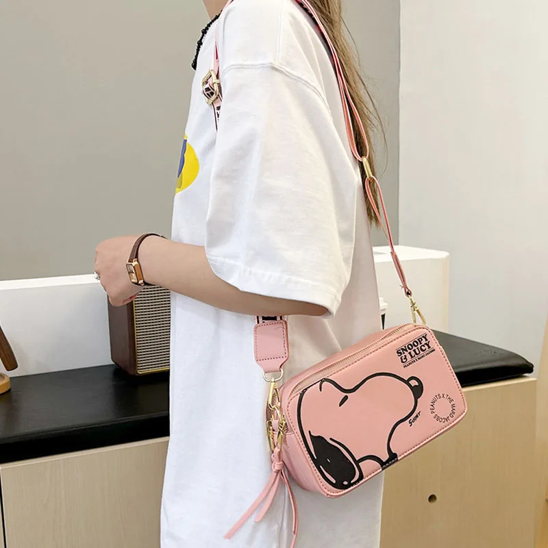 MINISO Snoopy Bag Casual Camera Small Square Bag Fashion Women\'S Shoulder Bag Cartoon Printed Crossbody Bag Mobile Phone Bag