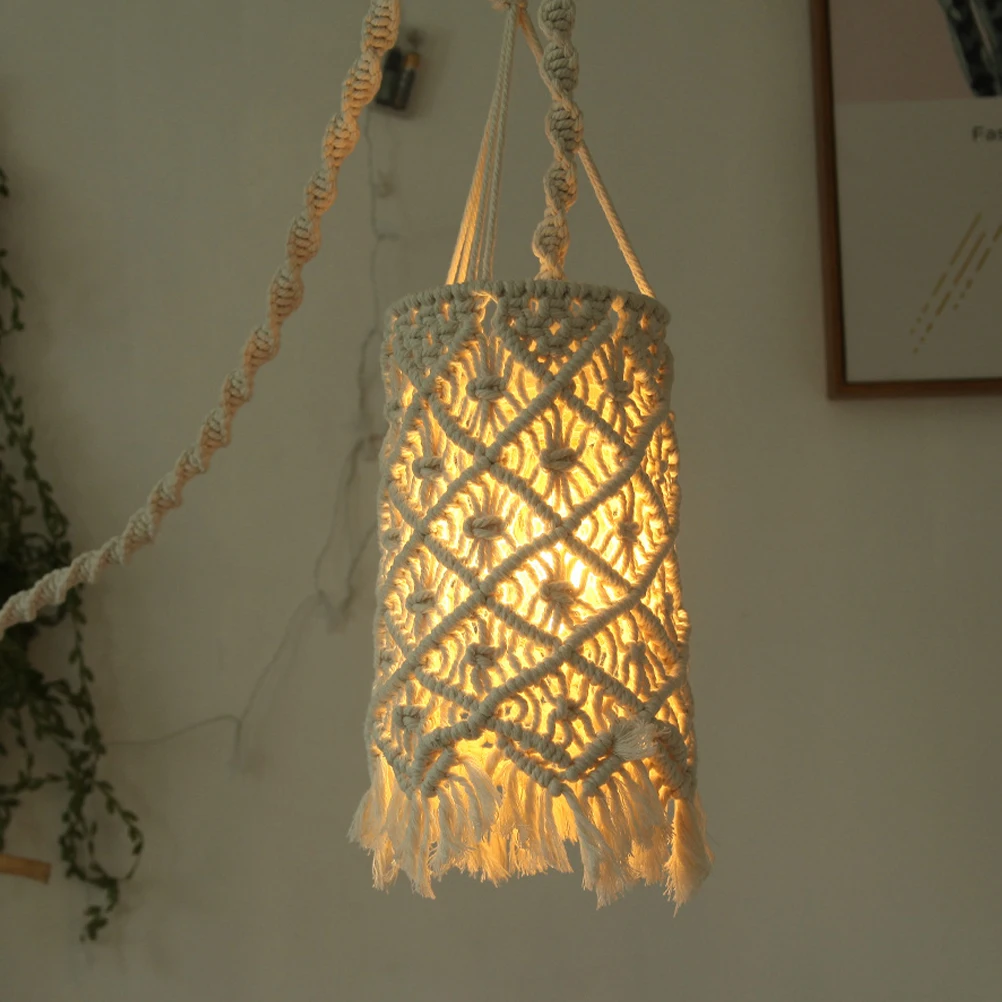 

Macrame Lamp Shade Hanging Bohemian Style Tassel Cotton Rope Woven Metal Frame Removable Ceiling Wall Lampshade For Bedroom