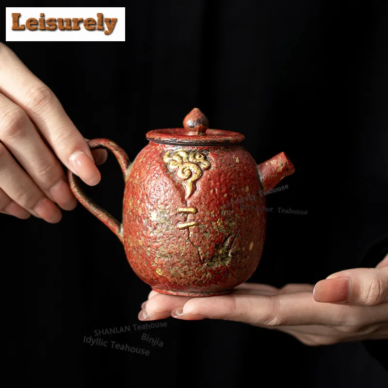 

160ML Gold Sprinkled Cloud Mountain Red Teapot Handmade Tea Infuser Pot Tea Brewing Kettle With Ball Hole Tea Services Ornaments