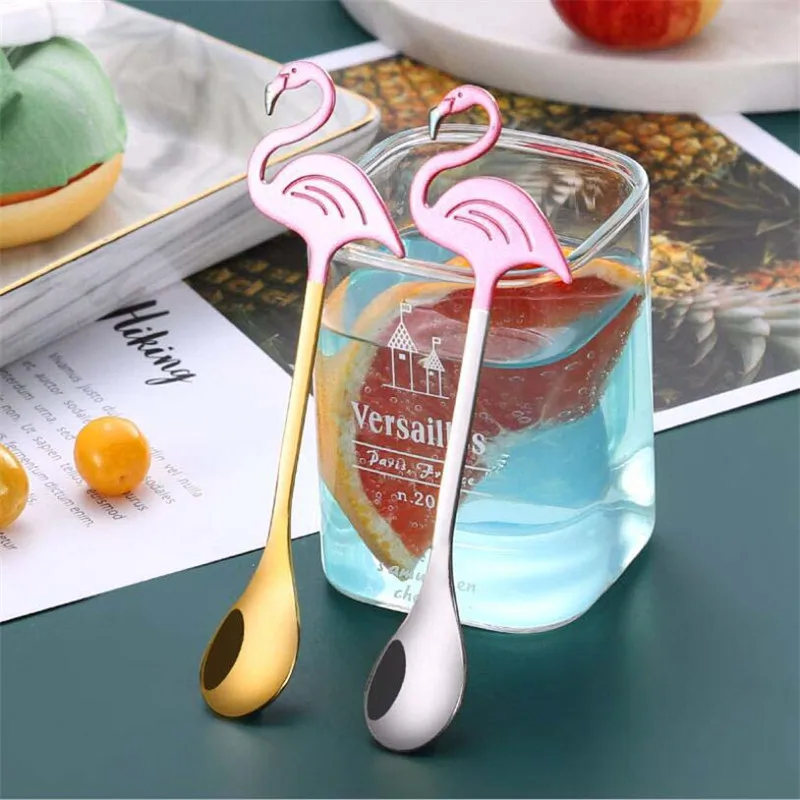 Stainless Steel Flamingo Coffee Scoop Tableware Ice Cream  Stirring Spoon Teaspoons Drinking Tools Party Supplies accessories