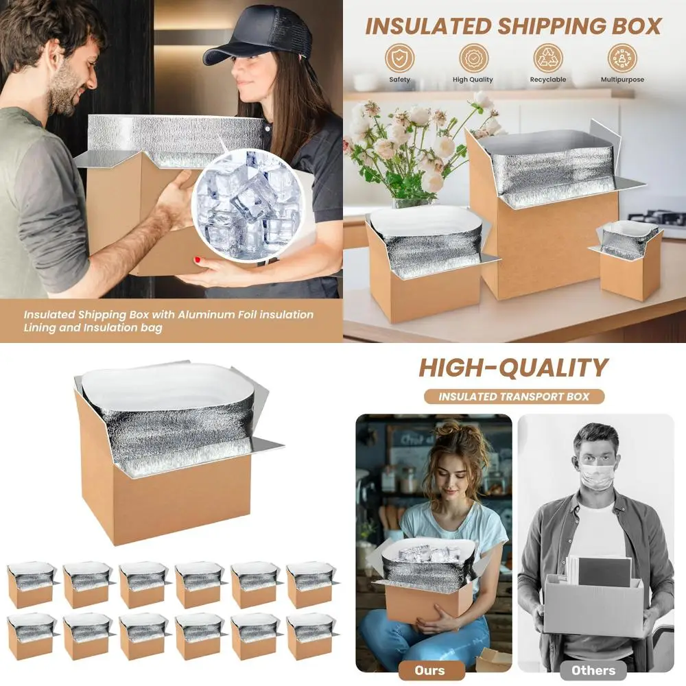 

12-Pack Insulated Shipping Boxes with Oil Liner for Cold or Frozen Items, Reusable Styrofoam Coolers, 12x10x7