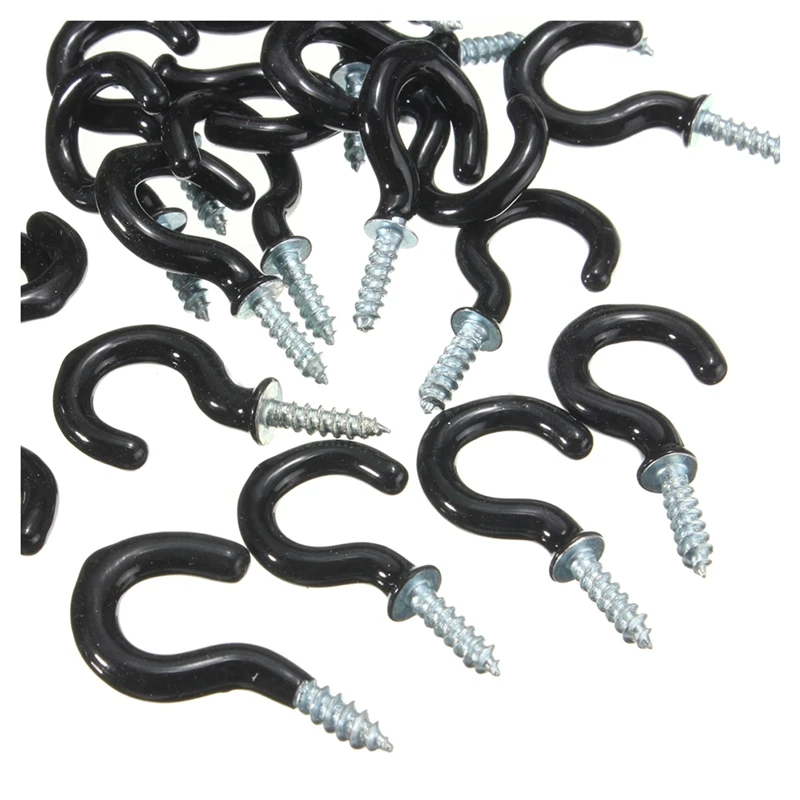 70Pcs Screws Mounted Arched Cable Clamp Clip Tie 21 X 7Mm For 3Mm Wire & 50 Pcs 1.1 Inch Cup Mug Hooks Shouldered Metal Screw-In