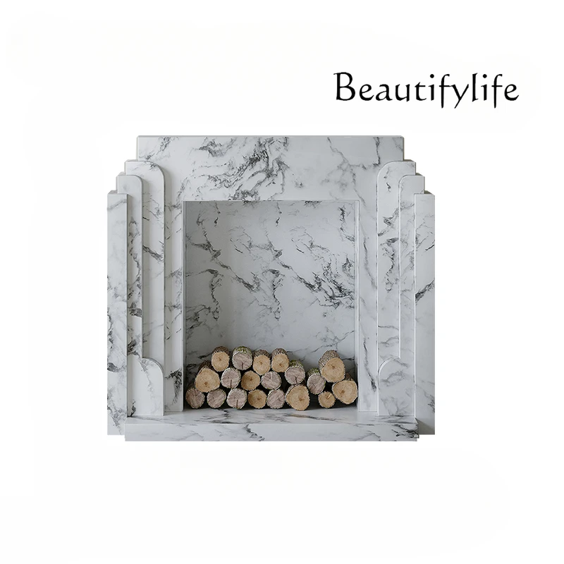 

Imitation Smoky Gray Marble French Fireplace Simulation Flame Heated American Solid Wood Storage Curio Cabinet