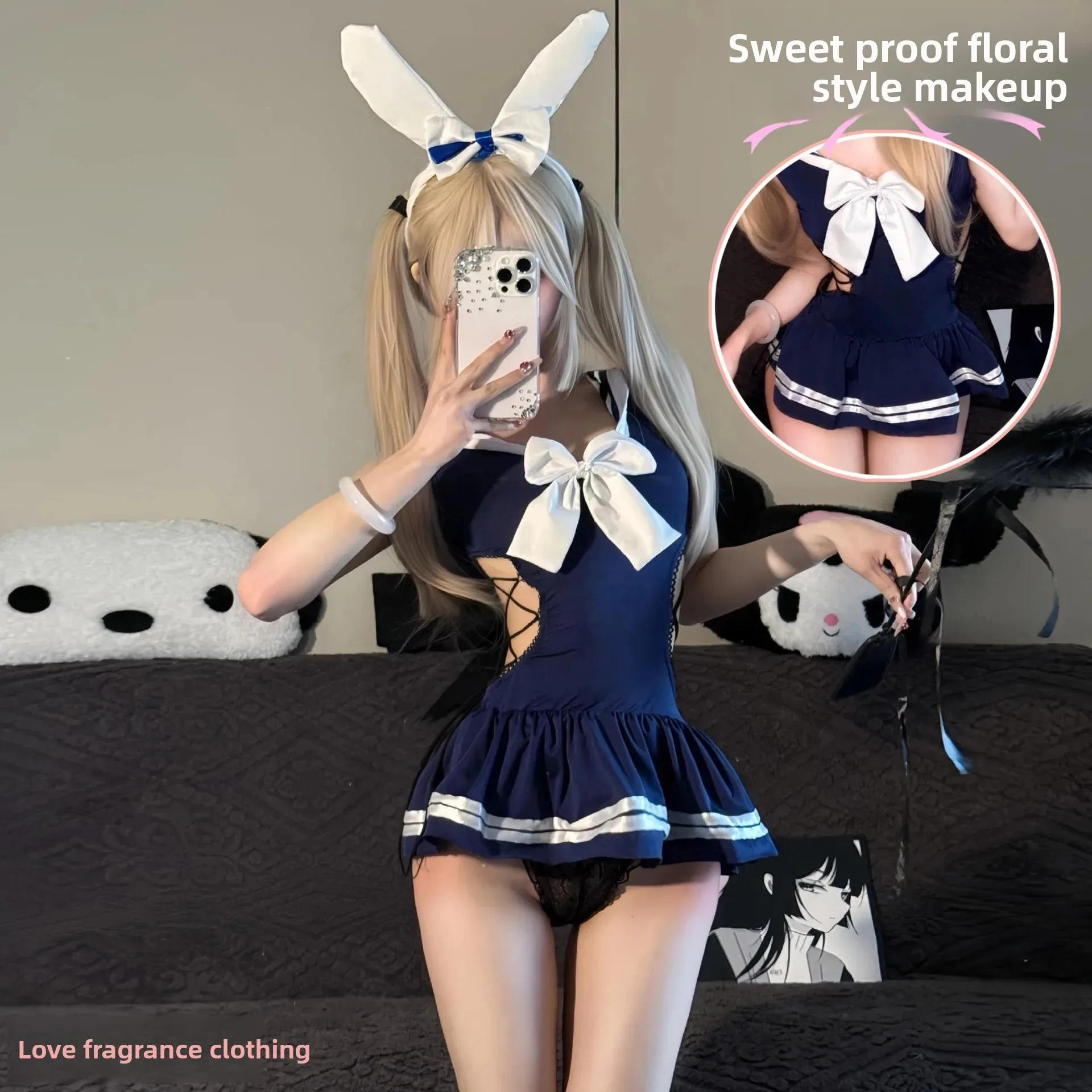 

Sexy Jk Uniform Maid School Uniform Women's Open Crotch Swimsuit Women's Strappy One-piece Dress Cosplay Anime Role-playing Suit