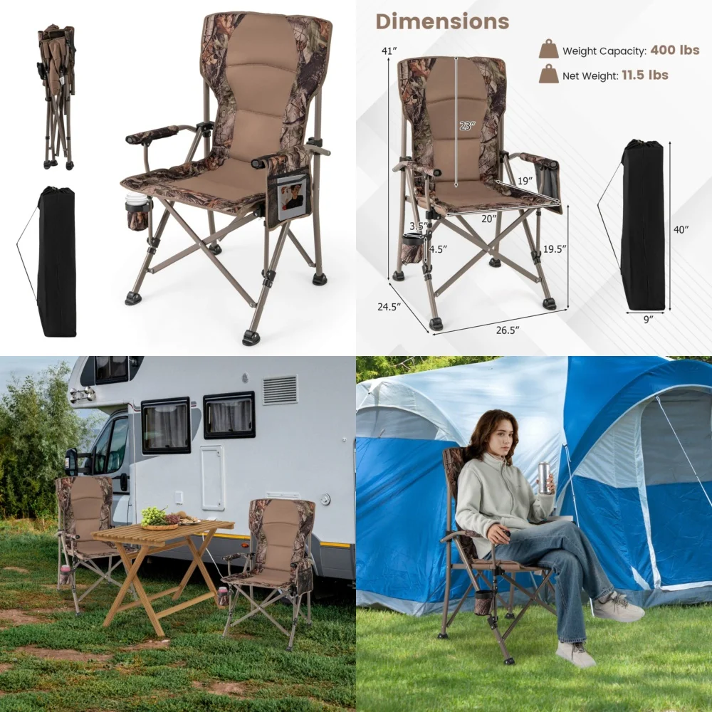 

camping chairFolding Camping Chair with Armrests Cup Holder Mesh Storage Pocket Lightweight Portable Outdoor Chair for Hiking