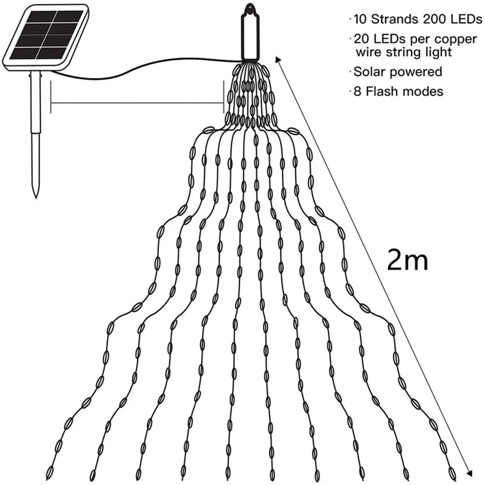 Solar/EU/US Plug LED Branch Lights 10 x2m 200 LED Vines Branch filo di rame String Lights albero di natale Garden Fence Party