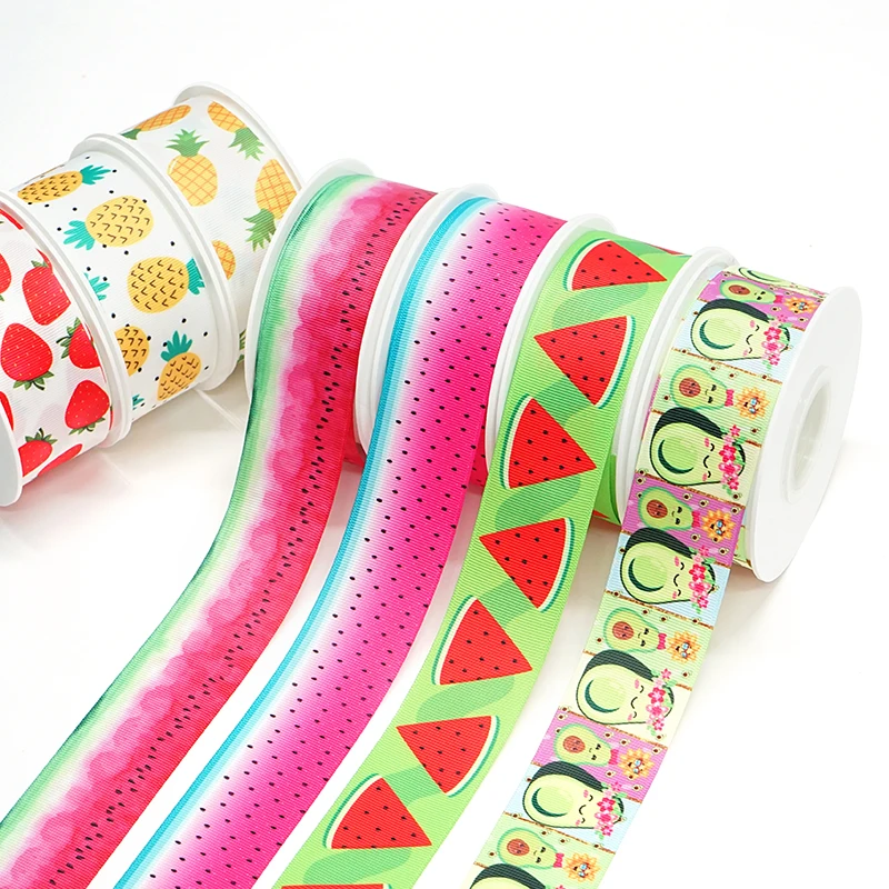 5 Yards Summer Fruit Watermelon Printed Grosgrain Satin Ribbons For Bows DIY Craft Decoration Packaging Supplies. 63407