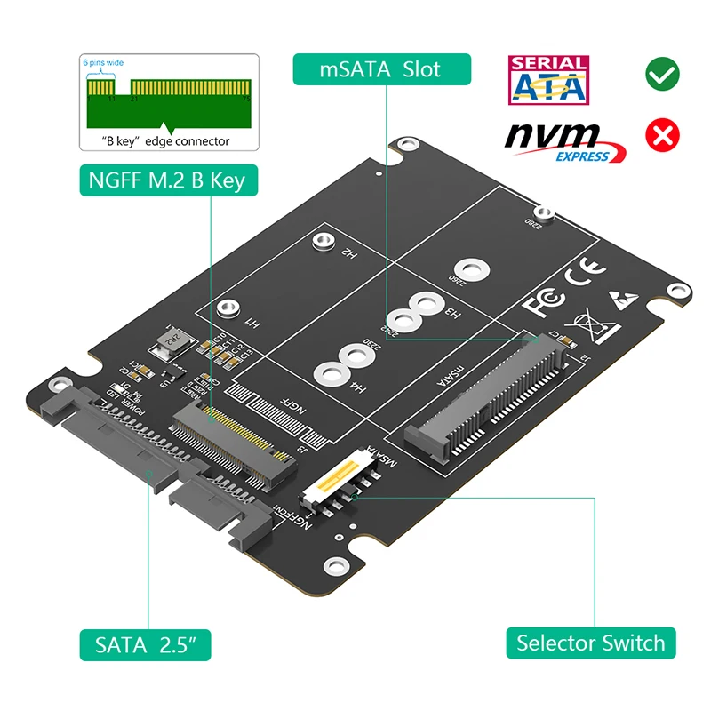 SSD-adapter 2-in-1 Combineer M.2 NGFF-sleutel B & mSATA naar 2,5" SATA 3-adapterconverter met plastic behuizing Externe SSD-behuizing