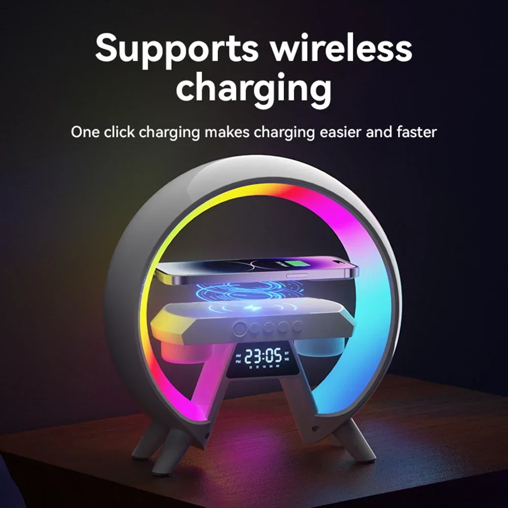 Multifunction Wireless Charger Speaker Fast Charging Station Night Light Speaker with Clock for iPhone Samsung Xiaomi Huawei