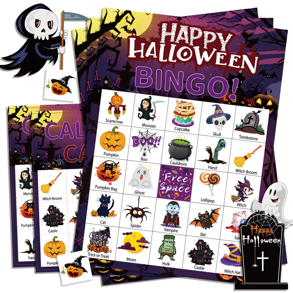 2024 Halloween Theme Party Bingo Game Card Set Holiday Party 24 People Player Cards Board Game