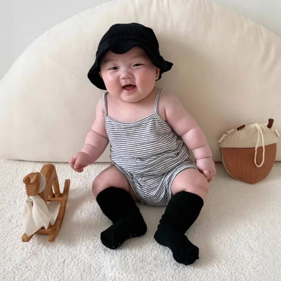 

Summer Newborn Two-piece Suit Stripe Halter Top+Elastic Waist Quadrangle Pants Infant Sets Cotton Breathable Daily Kids Baby Set