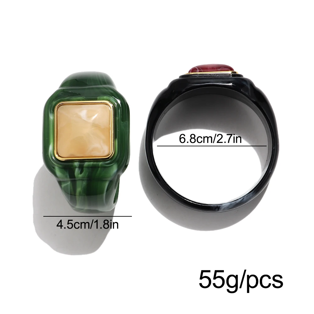 Vintage Resin Thick Geometric Square Gradient Cuff Bangles Wide Irregular Wristband Bangles for Women Retro Jewelry Gifts