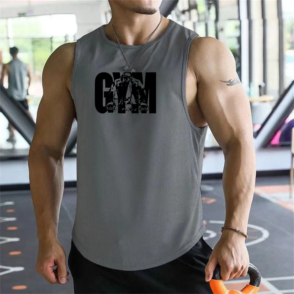2026 new Men Tank Tops Sleeveless Shirt Polyester Mesh Material Quick Dry Breathable Men Workout Fitness Basketball Top Tee image 4